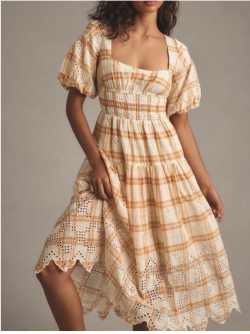 NWT Anthropologie Puff-Sleeve Cotton Eyelet Midi Dress, S